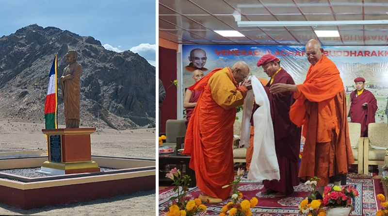 A statue of Anagarika Dharmapala in the capital of Ladakh, India